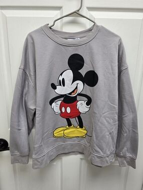 Disney Gray Crewneck Sweater with Classic Vintage Mickey Graphic